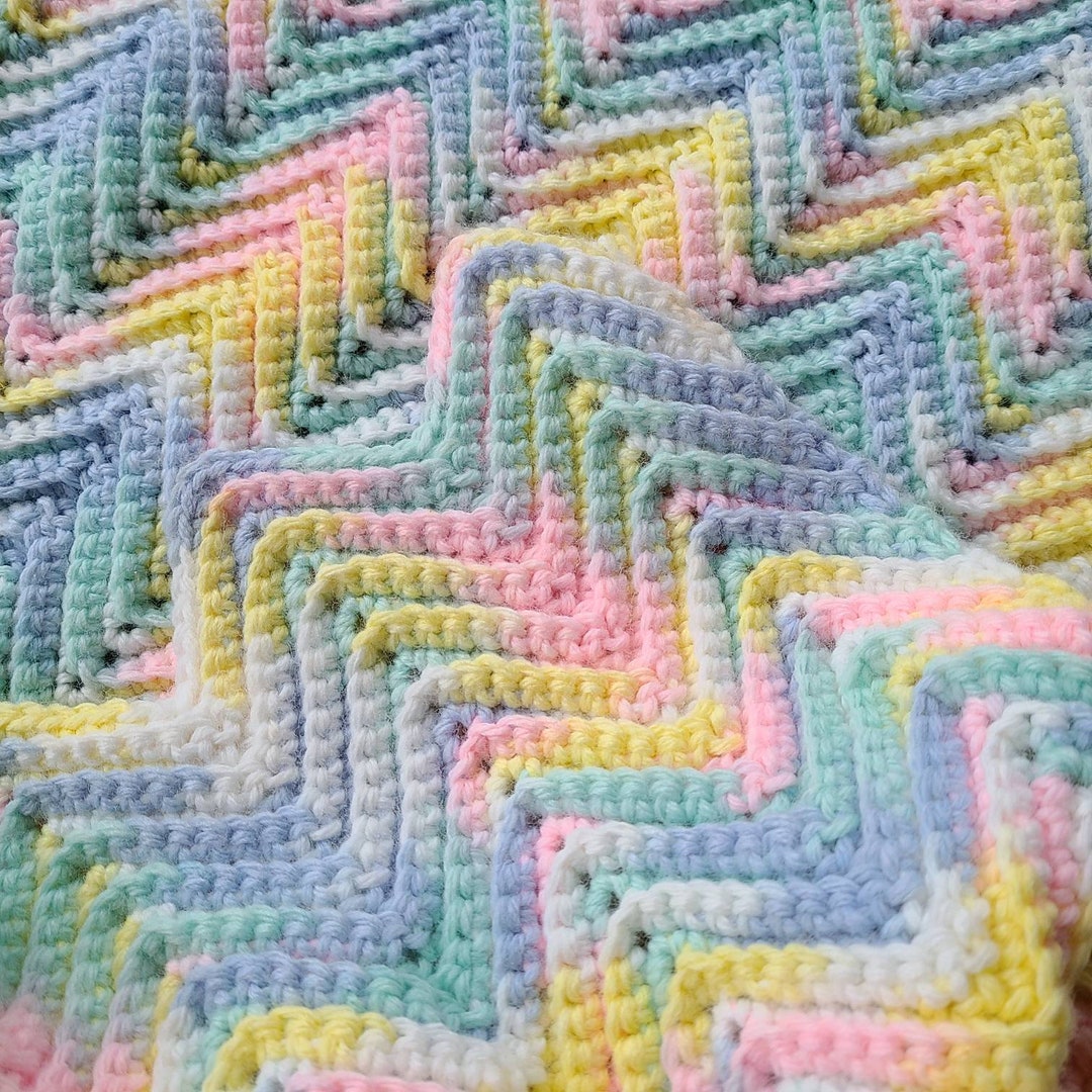Vintage Afghan Baby Blanket Vintage Crochet Herringbone Chevron Lap