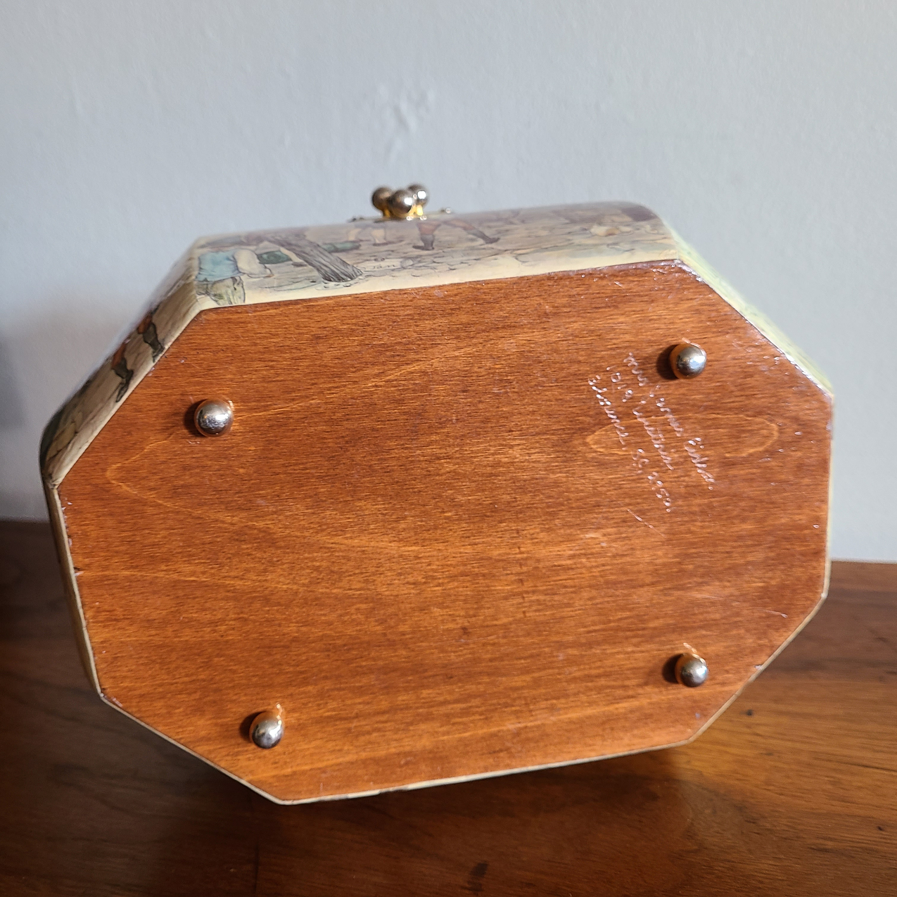 Octagon Wood Purse - Etsy Vintage 1970s Victorian Cottage Octagon Wood Box Purse W/ Handles main image 2