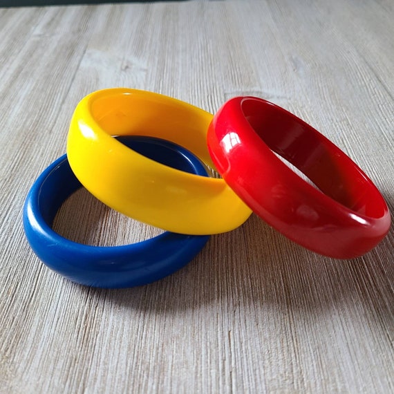 Vintage Bangle Bracelets 1980's  Primary Color Br… - image 6