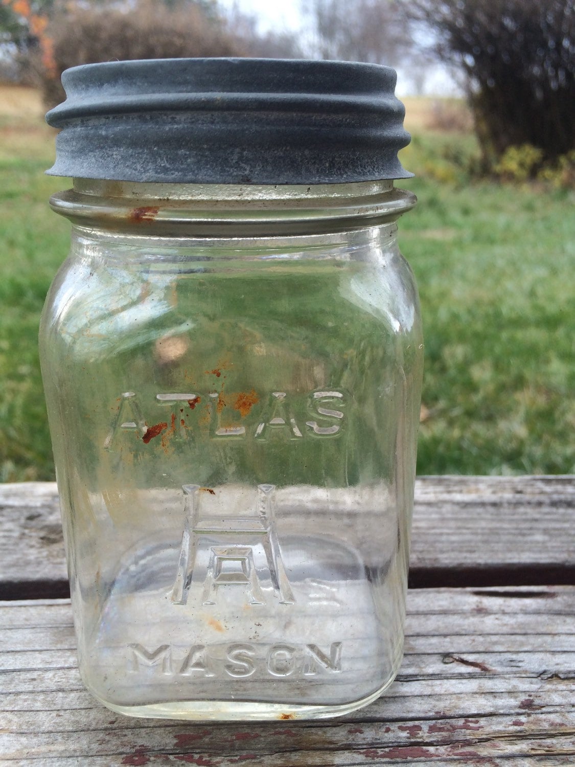 Vintage Glass Atlas Mason Jar With Atlas Lid Etsy