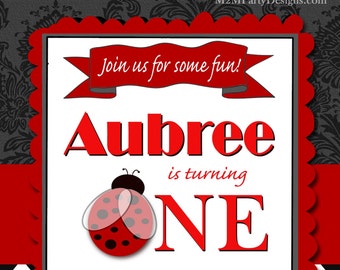 Ladybug Invitation 1st Birthday Ladybug Invite  Custom Birthday Ladybug  Printable Red and Black Chervon