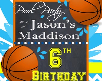 Basketball Pool Party Invitation - Custom- Pool Party Water Birthday- Modern-Boys Birthday-Invite Printable