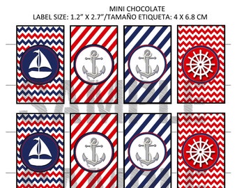 Nautische Marine & Rode Chocolade Wrappers - Afdrukbare DIY Instant Download Set van 12