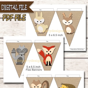 Wald-Babyparty-Dekorationen, Wald-Babyparty-Banner, Waldtier-Banner, Baby-Dusche-Banner, Waldtier-Flagge, druckbar