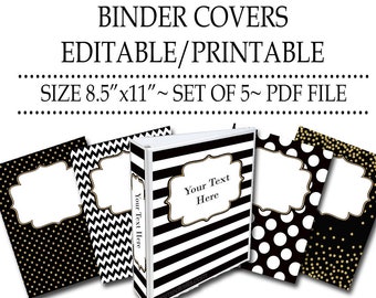 Binder Cover Printable Editable Black,White, Gold Binder Covers Super Student. Teacher Editable Printable Set of 5 Download PDF File