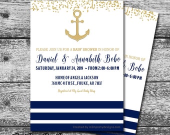 Ahoy its a Boy Baby Shower Invitations Nautical Baby Shower Invite Printable Anchor Boy,  Navy, Sailor, Blue, Gold Print at Home