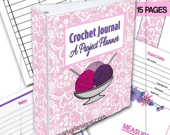 Crochet Journal Planner, Pink Printable Crochet Journal, Crochet Notebook, Printable Planner, Printable PDF, Instant Download