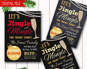 Jingle Mingle Christmas Gold Party invitation / Printable PDF / JPG /  Print at Home