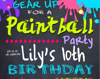 Paintball Birthday Party Invitation Teen Birthday Party, Girl Party Invitation Printable