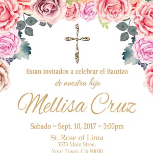 Baptism Invitation Custom Printable Print at Home Personalized Invitacion de Bautizo