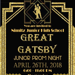 Black and Gold Gatsby Inspirierte Prom Einladung. Glitzer Gold Prom Flyer. Einladung. Digitale Datei