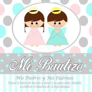 Convite de batismo personalizado para impressão em casa Convite personalizado de Bautizo menino e menina
