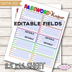 Password Keeper Printable, Password Organizer, Password Log, Password Tracker, Password Printable, Password Book EDITABLE PDF, Letter Size