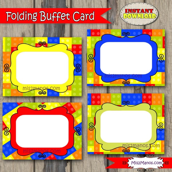 Building Blocks Party EDITABLE Folding Buffet Card, Food Tag, Label - Custom, Instant Download Art Party