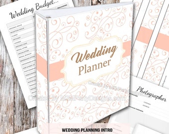 Wedding Planner, Printable Wedding Planner, Wedding Binder, DIY planning organizer, 8.5x11" Instant Download PDF Peaches and Cream