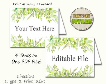 Buffet Tent Card, EDITABLE Buffet Sign, Printable Food Card, Food Labels, Baby Shower, Greener, Folding Tent Set of 4 ,