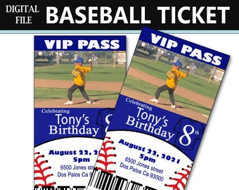 Baseball Theme Party Printable Ticket Invitations, One Hour Printable Photo Card, DIY Birthday Ticket Cards