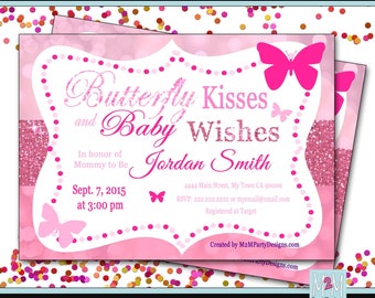 Butterfly Kisses and Baby Wishes Invitation for Baby Shower Pink