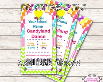 Daddy Daughter Dance Tickets Candy Land Invitation Father Daughter Invite Digital file Instant Download DIY Editable