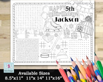 Hockey Place Mat, Hockey Puck Kids Activity Table Mat, Coloring Activity Placemat, Printable Birthday Activity Page Done for you