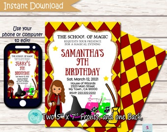 School Magic Invite, DIY Printable, Instant Download Access, Kids Any Age, Wizard Birthday Party Invitation, Editable Template, PTA, PTO