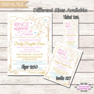 Once Upon a Time Daddy Daughter Dance, Prom Invitation. Glitter Gold Castle. Tickets or Flyer. PTA, PTO, Church Digital File