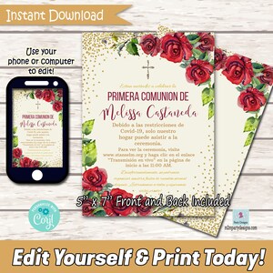 First Communion, Baptism Invitation Custom Party printable template, INSTANT DOWNLOAD editable pdf Invitacion de Comunion Bautizo