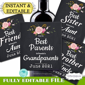 Etichette di vino personalizzate - Annuncio gravidanza! Download istantaneo del FILE digitale della lavagna modificabile