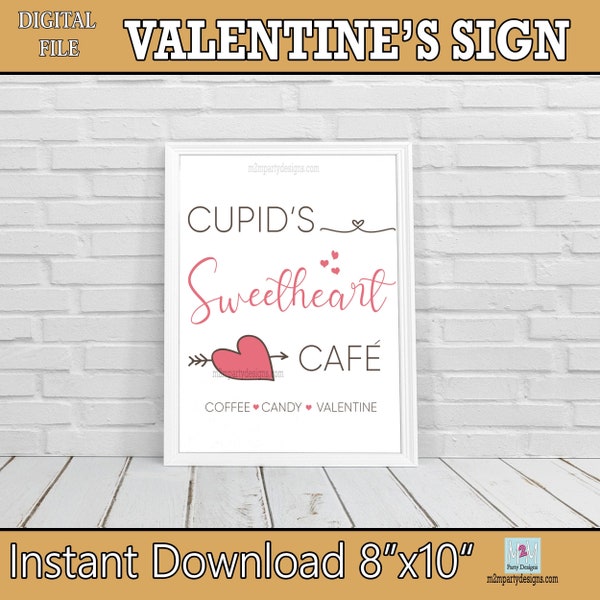 Cupid's Sweetheart Cafe Valentine Sign -Photo Booth Sign-INSTANT DOWNLOAD