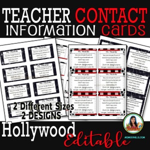 2 modèles de cartes de contact de l’enseignant MODIFIABLES; Retour à l’école Hollywood Business Card; Rencontrez la carte d’information de l’enseignant; Téléchargement instantané