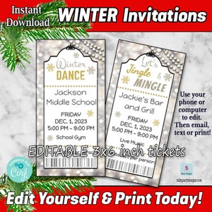 Winter Tanz Tickets / Jingle Mingle Weihnachtsfeier Einladung / EDITIERBARE /PDF / JPG / Instant Download