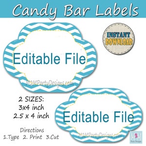 Candy Buffet Labels Lichtblauw Print BEWERKBARE Kaart, Candy, Popcorn, Snack, IJs, Cookie Buffet Labels, Instant Download Set van 28