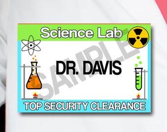 Scientist Name Tags, Science Party Tags, Digital, Instant Download, SET of 10, Science Lab Party Lime Green Blue