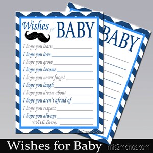 Mustache Baby Shower, Digital Wishes for Baby Chevron Blue Instant Download
