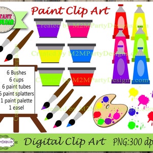 Dipingere le spazzole clip arte digitale cavalletto clipart, tavolozza della pittura, Digital Clipart PU / CU-Digital Clip Art School - uso commerciale personale