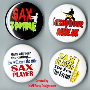 Saxophone Ninja,Sax Zombie, Sax Player Buttons or Magnets size one and a half Buttons Pinback Buttons and Pins SET of 12 image 4