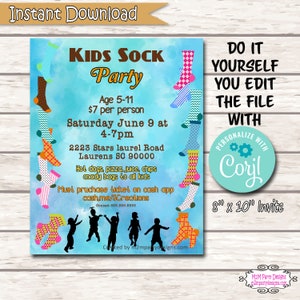 Sock Party Flyer Invitation, Kids Sock Party Invite, PTO, PTA,  Church Community, Fundraiser Digital file, Instant Download DIY Editable