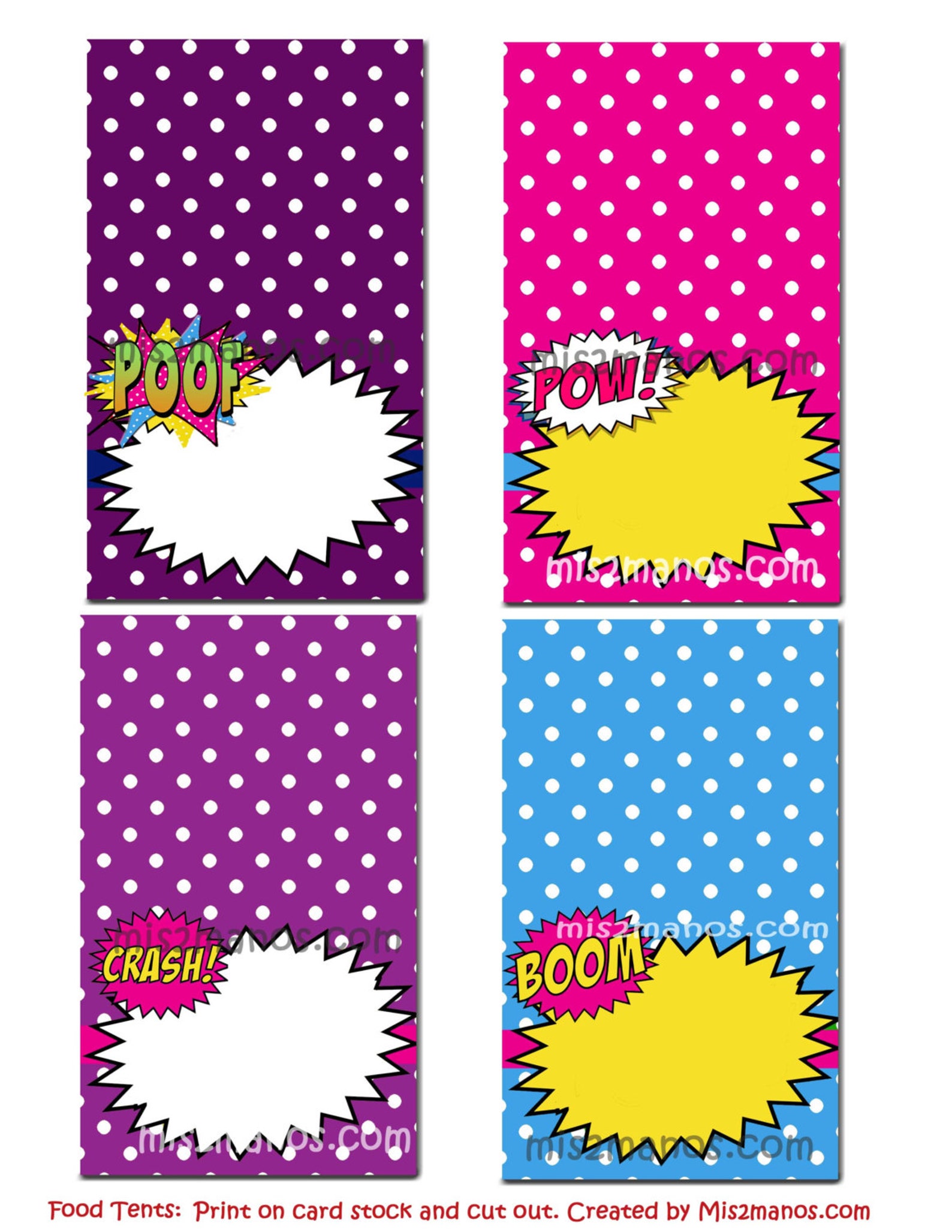 Super Hero Food Tent Printable DIY Set of 4 Pink Blank | Etsy