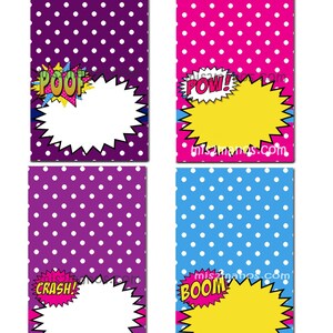 Tenda da cibo per supereroi stampabile fai da te Set di 4 carte da cibo per supereroi vuote rosa Download immediato per feste