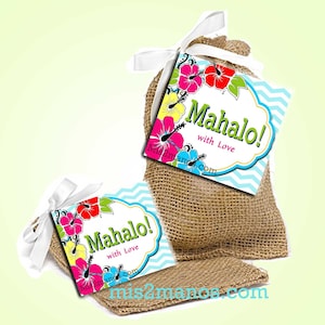 Luau Favor Tags Digital 2 inch squares Instant Download SET of 20 EDITABLE Name