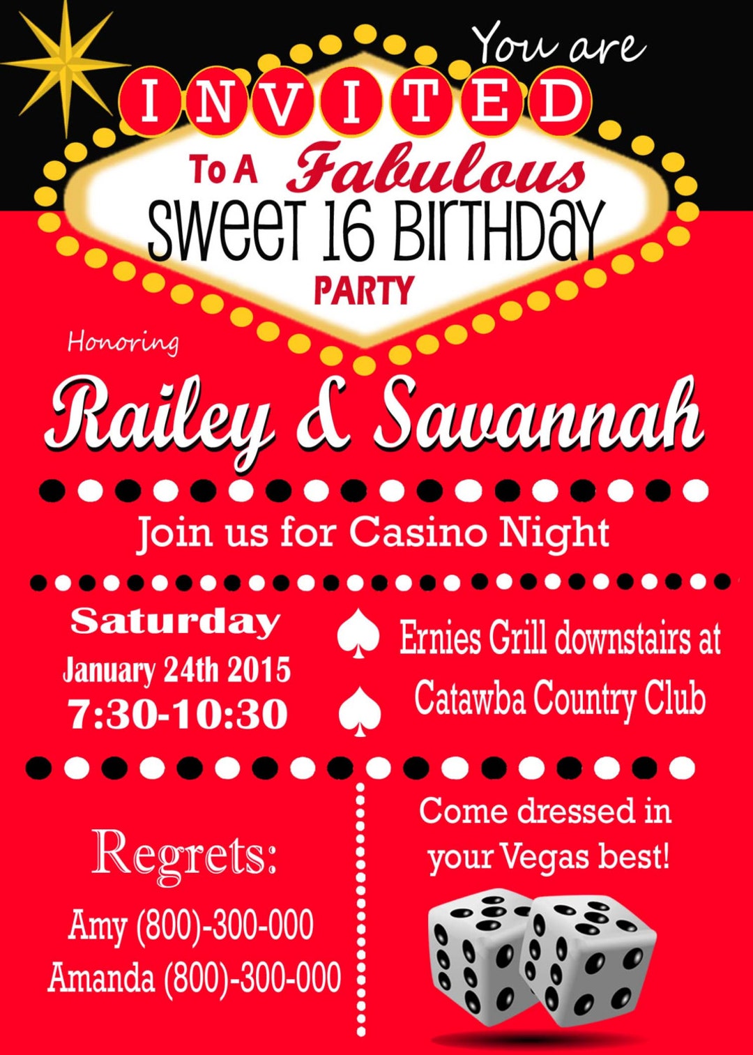 Casino Theme Party Las Vegas Sweet 16 Party Invitation. Retro Etsy