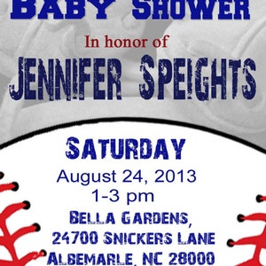 May include: A VIP pass for a double header baby shower in honor of Jennifer Speights. The pass is decorated with a baseball graphic and has a barcode. The event is scheduled for Saturday, August 24, 2013, from 1-3 pm at Bella Gardens, 24700 Snickers Lane, Albemarle, NC 28000. RSVP at Mis2Manos.com.