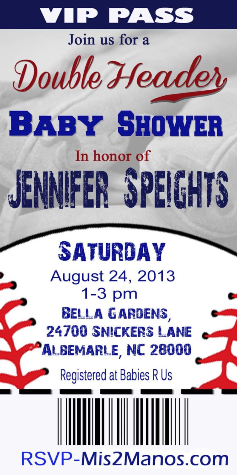 Baseball Baby Shower Ticket Invitation Twins Baby Shower Etsy