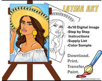 Latina Sun Hat Paint Party Tutorial | Beginner Acrylic Portrait | Summer Beach Girl Painting | Step by Step Acrylic Guide | Easy Paint & Sip