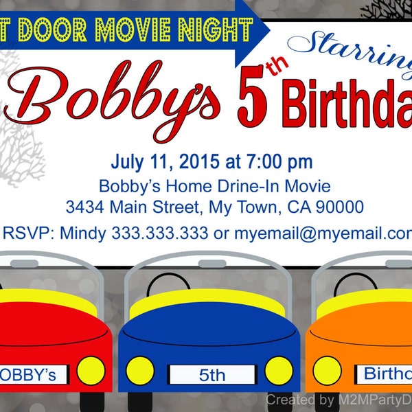 Movie Night  DRIVE-IN Movie Printable Invitation Party Invitation Printable Invitation DIY Printable Hollywood Invite