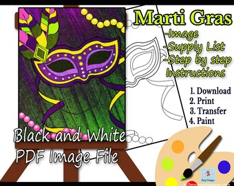 Mardi Gras Mask Paint Party | Carnival Acrylic Painting |New Orleans Party Canvas| Instant Download