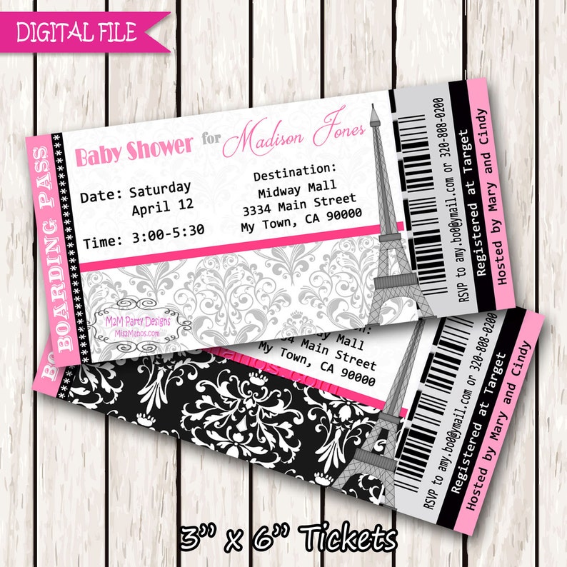 Paris Boarding Pass Invitation Ticket Eiffel Tower Baby Shower Etsy
