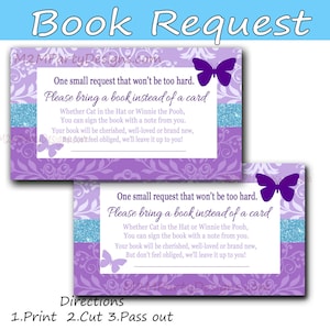 Butterfly Kisses Baby Shower- Boekaanvraag - Baby Shower - Set van 10 Paarse en Blauwe Tutu Instant Download Digitaal