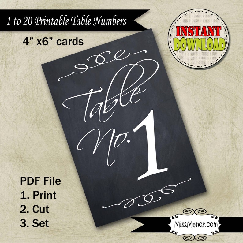Table Numbers Chalkboard 1 to 20 Printable Instant Download - Etsy