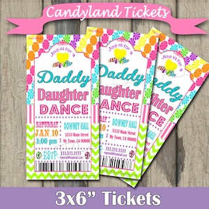 Papa Tochter Tanz Feier Candyland Tickets Einladung Candyland Mit Chevron Printable FERTIG für SIE. Print at Home